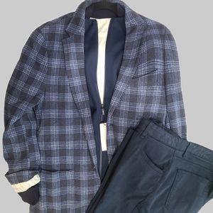 Robert Talbot "Marin" Casual Soft Cotton Knit Jacket Blazer Blue Navy 2 Button L